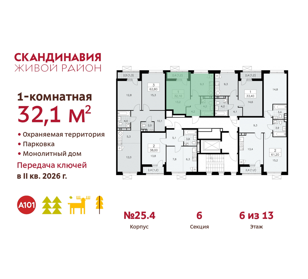 квартира г Москва п Сосенское жилой район «Скандинавия» б-р Скандинавский 25/4 Сосенское, Бутово фото 2