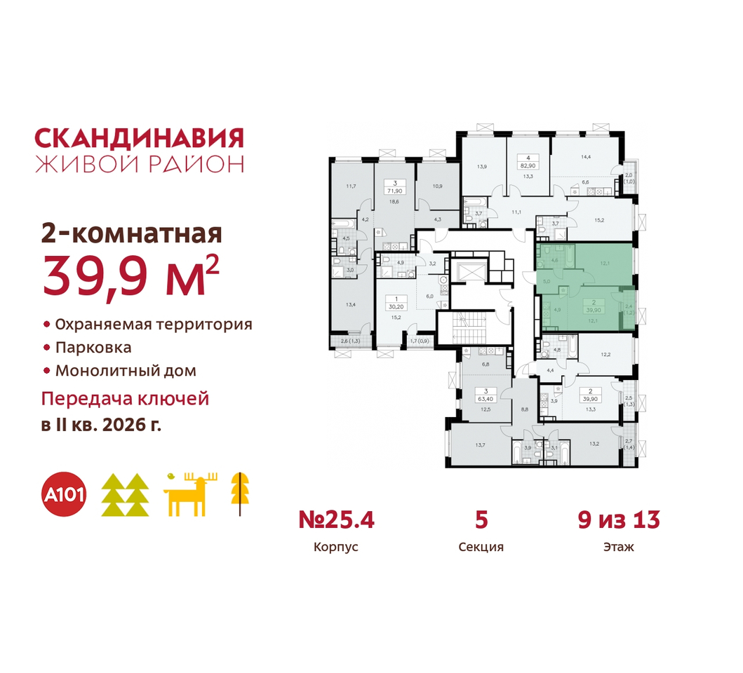 квартира г Москва п Сосенское жилой район «Скандинавия» б-р Скандинавский 25/4 Сосенское, Бутово фото 2