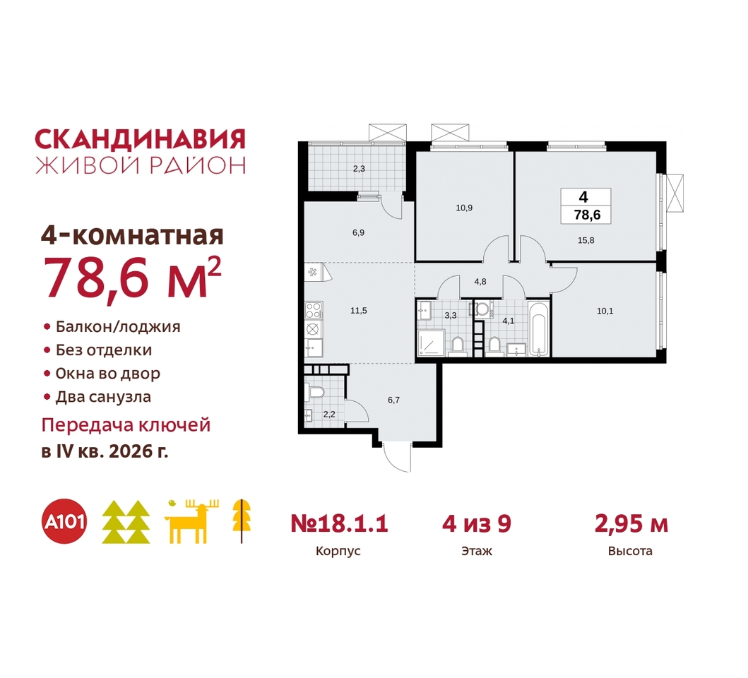 квартира г Москва п Сосенское жилой район «Скандинавия» Сосенское, жилой комплекс Скандинавия, 18. 1.1, Бутово фото 1