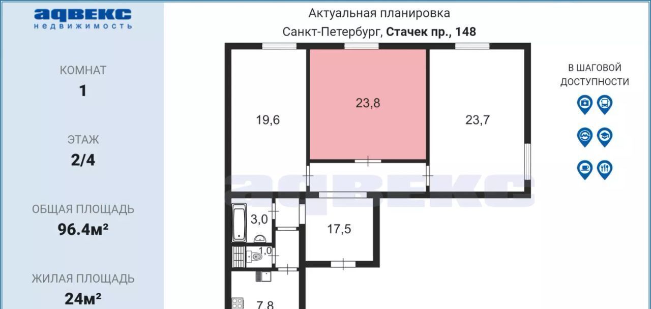 комната г Санкт-Петербург метро Ленинский Проспект пр-кт Стачек 148 округ Дачное фото 2