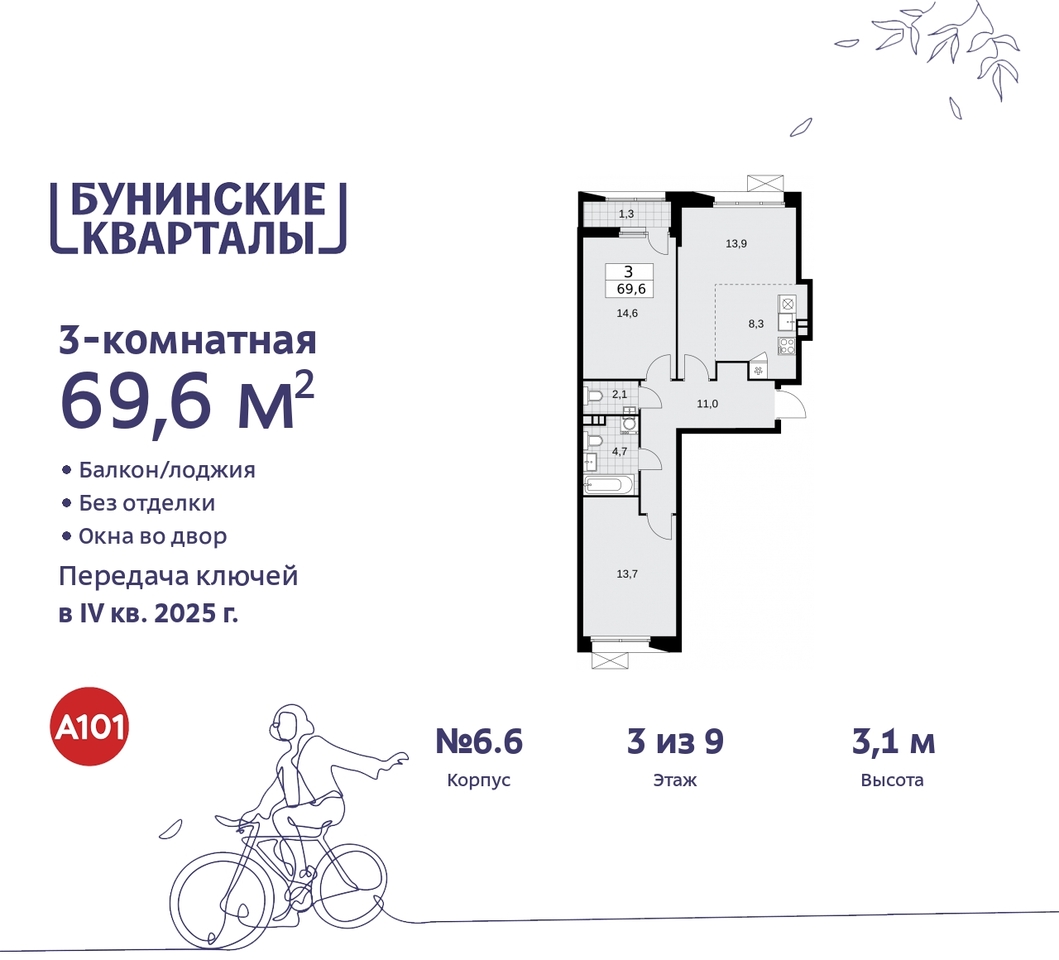 квартира г Москва п Сосенское ЖК Бунинские Кварталы метро Улица Горчакова метро Коммунарка пр-кт Куприна 2 Сосенское, Ольховая, Бунинская аллея фото 1