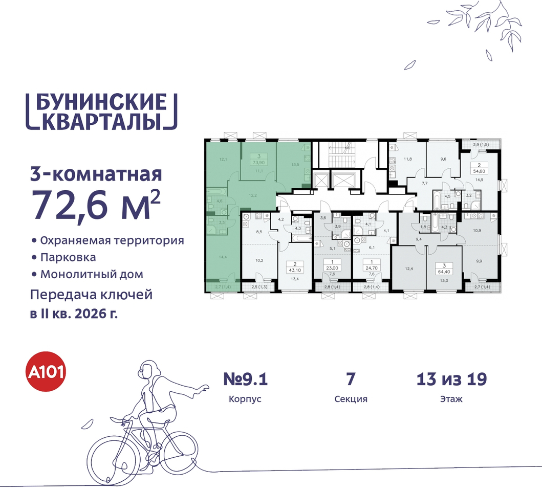 квартира г Москва п Сосенское ЖК Бунинские Кварталы метро Улица Горчакова метро Коммунарка пр-кт Куприна 2 Сосенское, Ольховая, Бунинская аллея фото 2