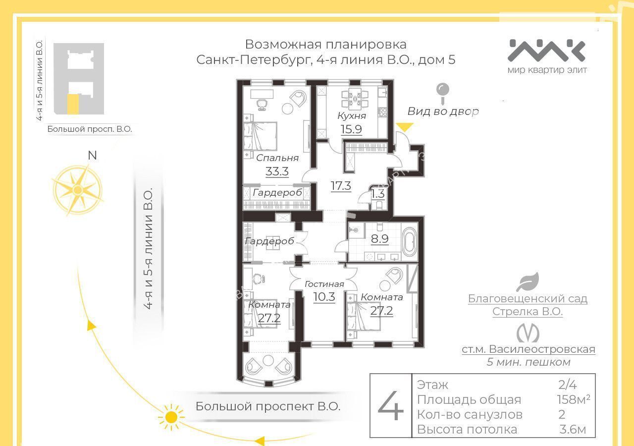 квартира г Санкт-Петербург метро Василеостровская линия 4-я В.О. 5 Васильевского острова фото 22