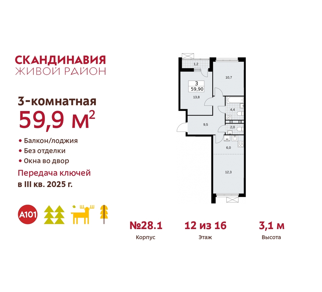 квартира г Москва п Сосенское жилой район «Скандинавия» Сосенское, жилой комплекс Скандинавия, 28. 1, Бутово фото 1