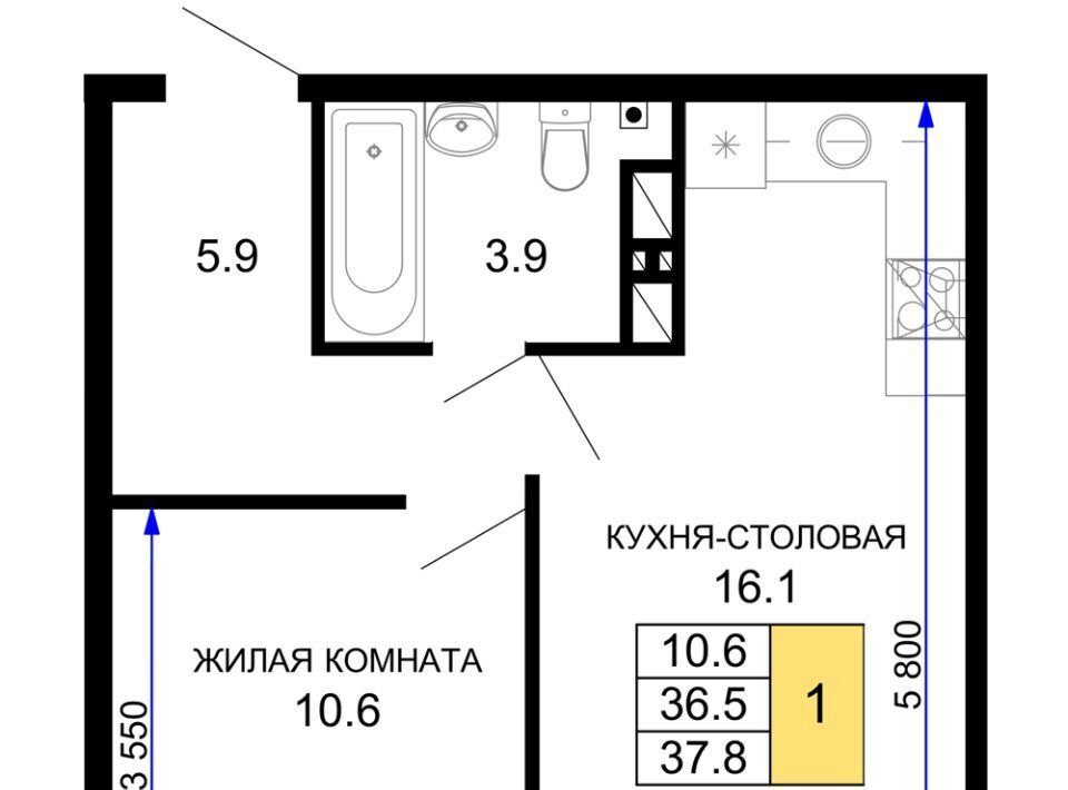 квартира г Краснодар р-н Прикубанский ЖК «Дыхание» фото 1