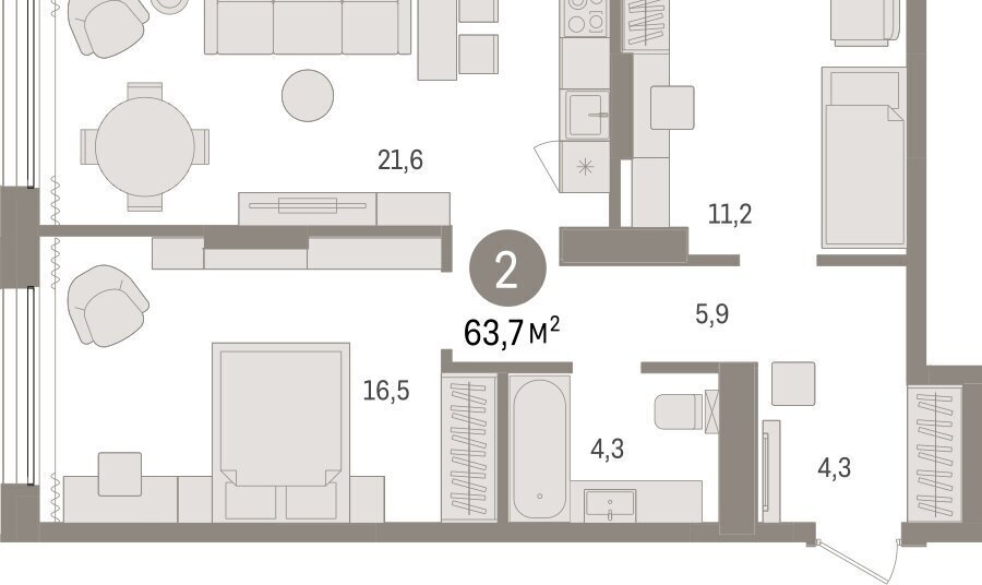 квартира г Тюмень ул Краснооктябрьская 4к/3 фото 2