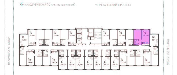 квартира г Санкт-Петербург метро Академическая ул Пахомовская 12к/2 ЖК «Ручьи» округ Полюстрово фото 2