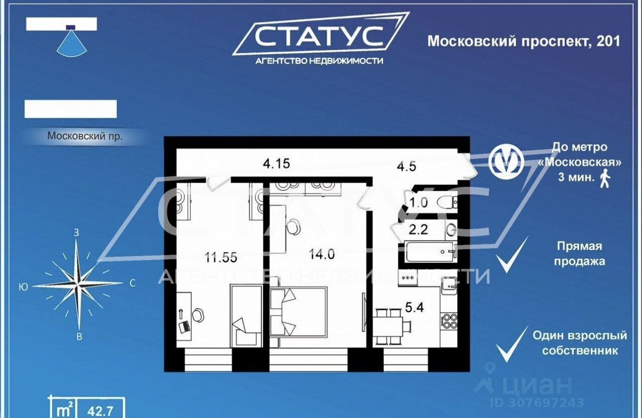 квартира г Санкт-Петербург метро Московская пр-кт Московский 201 округ Пулковский меридиан фото 12