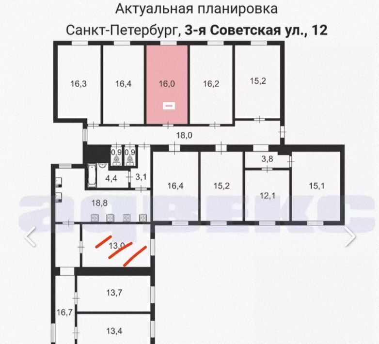 комната г Санкт-Петербург метро Площадь Восстания ул 3-я Советская 12 фото 2