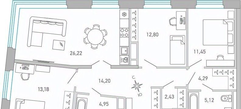 квартира г Санкт-Петербург метро Петроградская Выборгская сторона наб Чёрной речки 1 округ Ланское фото 1