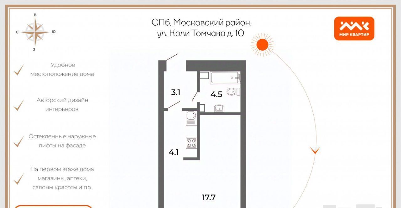 квартира г Санкт-Петербург метро Московские Ворота ул Коли Томчака 10 фото 2