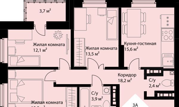 квартира г Екатеринбург р-н Орджоникидзевский Эльмаш ЖК Веер Парк Проспект Космонавтов, жилрайон фото 1
