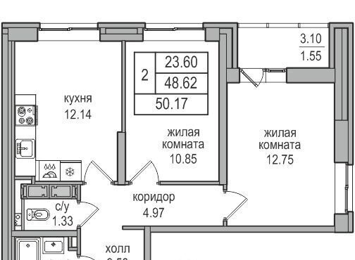 квартира г Санкт-Петербург п Парголово ул Заречная 52к/2 метро Парнас фото 2