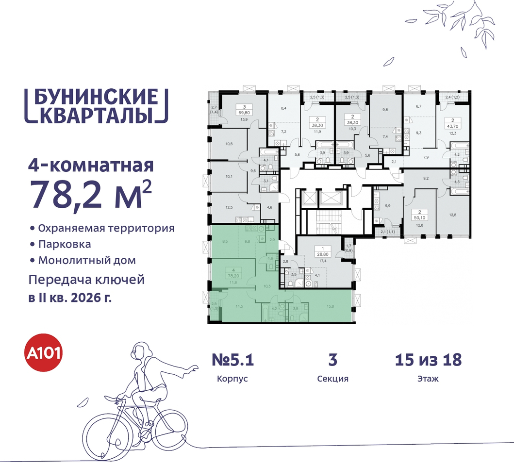 квартира г Москва п Сосенское ЖК Бунинские Кварталы метро Улица Горчакова метро Коммунарка пр-кт Куприна 2 Сосенское, Ольховая, Бунинская аллея фото 2