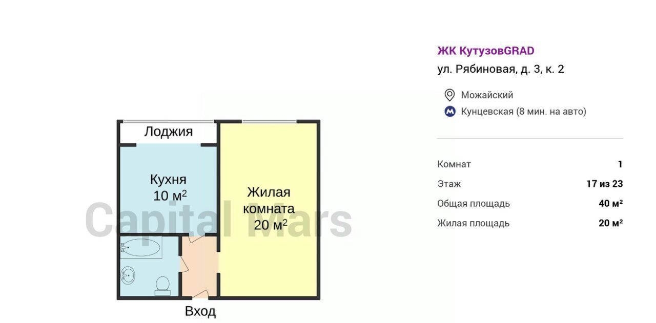 квартира г Москва Давыдково ул Рябиновая 3к/2 фото 3