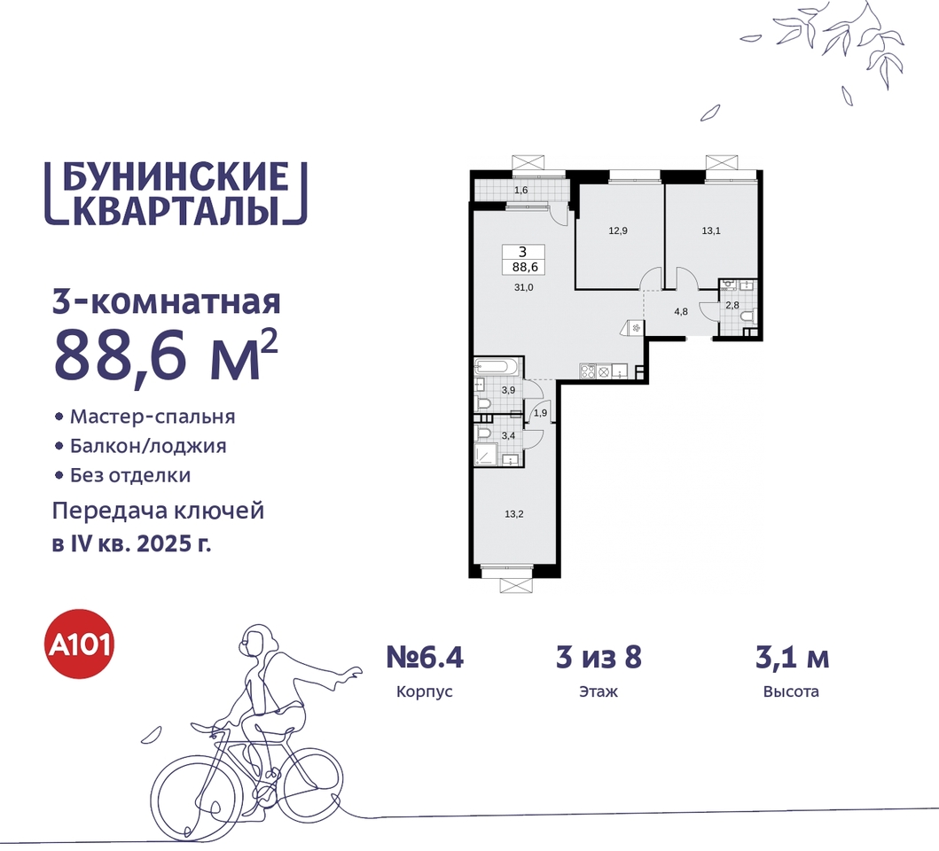 квартира г Москва п Сосенское ЖК Бунинские Кварталы метро Коммунарка метро Улица Горчакова пр-кт Куприна 2 Сосенское, Ольховая, Бунинская аллея фото 1