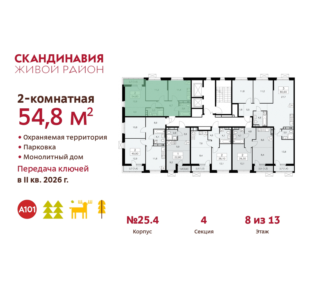 квартира г Москва п Сосенское жилой район «Скандинавия» б-р Скандинавский 25/4 Сосенское, Бутово фото 2