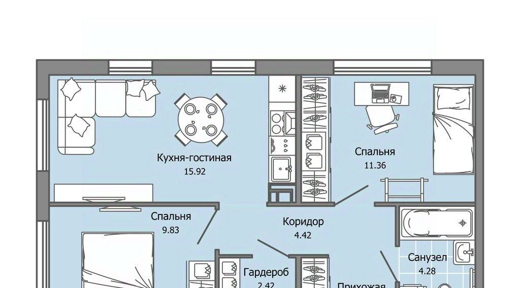 квартира г Ульяновск р-н Засвияжский Город Новаторов жилой комплекс, 2 фото 1