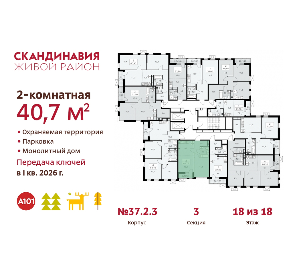 квартира г Москва п Сосенское жилой район «Скандинавия» Сосенское, жилой комплекс Скандинавия, 37. 2.3, Бутово фото 2