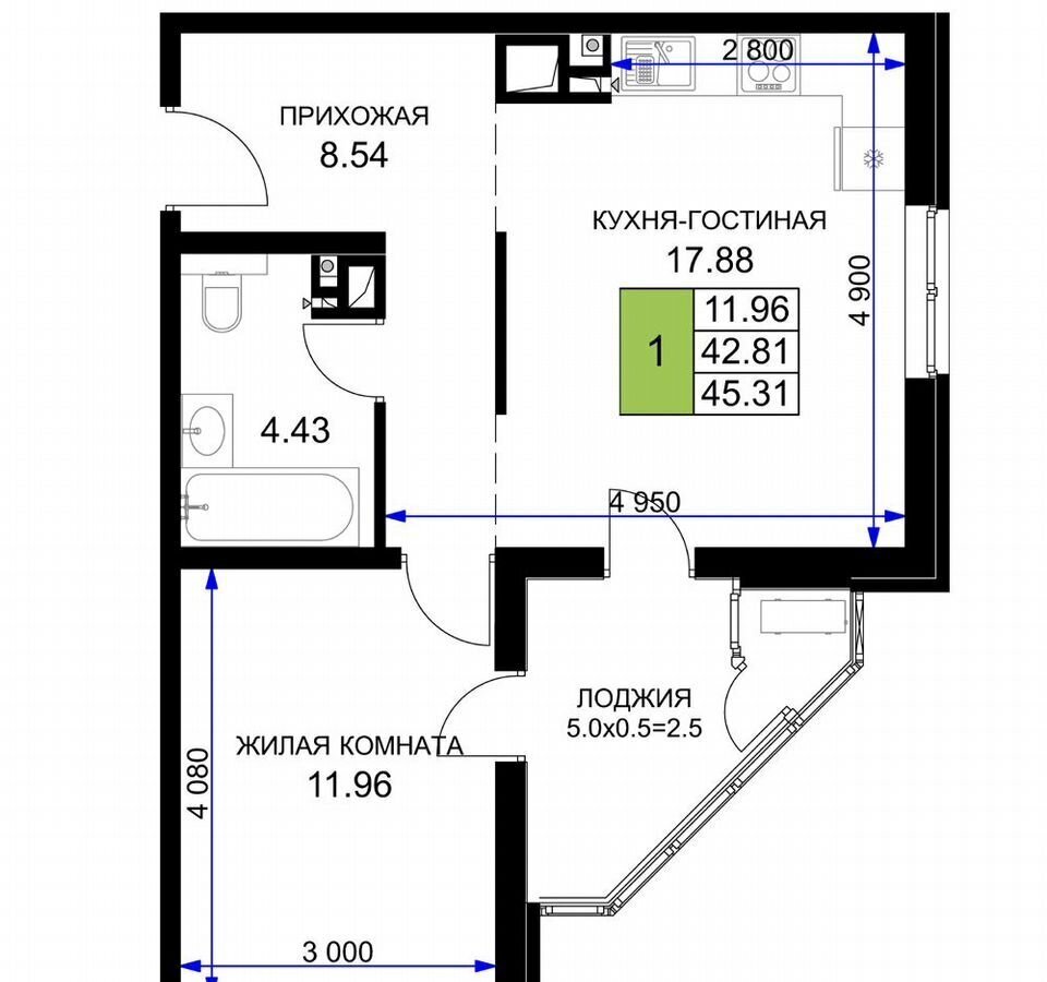 квартира г Краснодар р-н Прикубанский ул Ветеранов 6 д. 85 фото 7