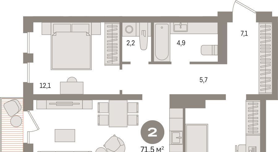 квартира г Сургут 35-й микрорайон ЖК квартал Новин 35-й фото 2