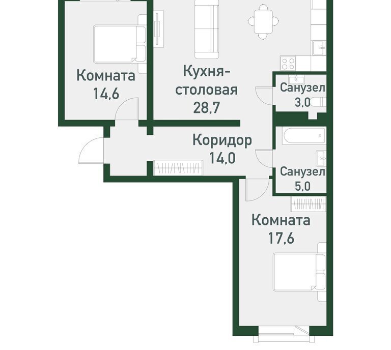 квартира р-н Сосновский п Западный р-н мкр Привилегия Кременкульское сельское поселение фото 1