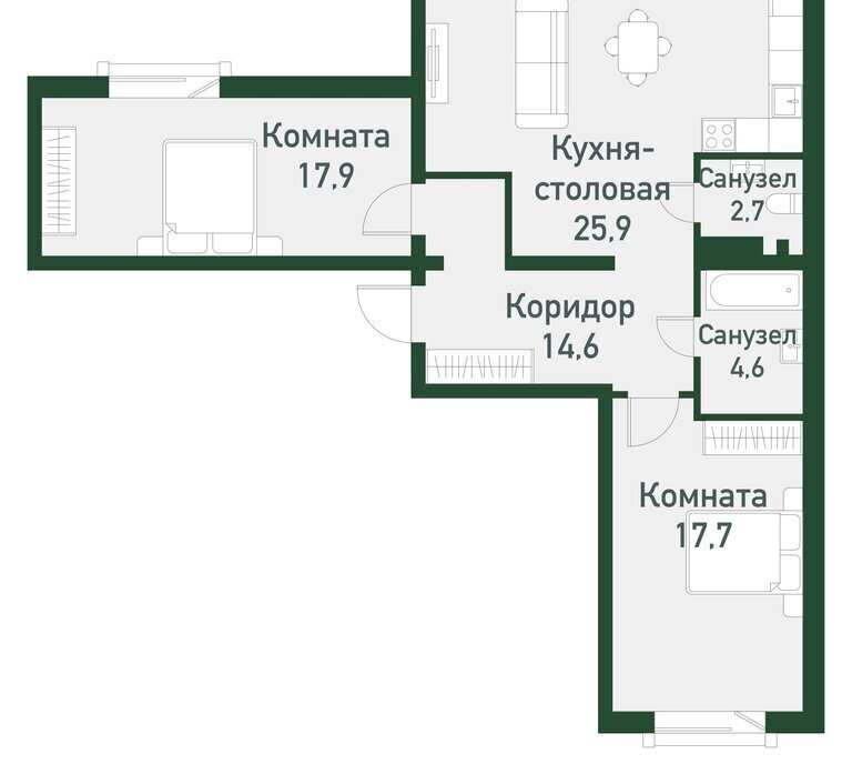 квартира р-н Сосновский п Западный р-н мкр Привилегия Кременкульское сельское поселение фото 1