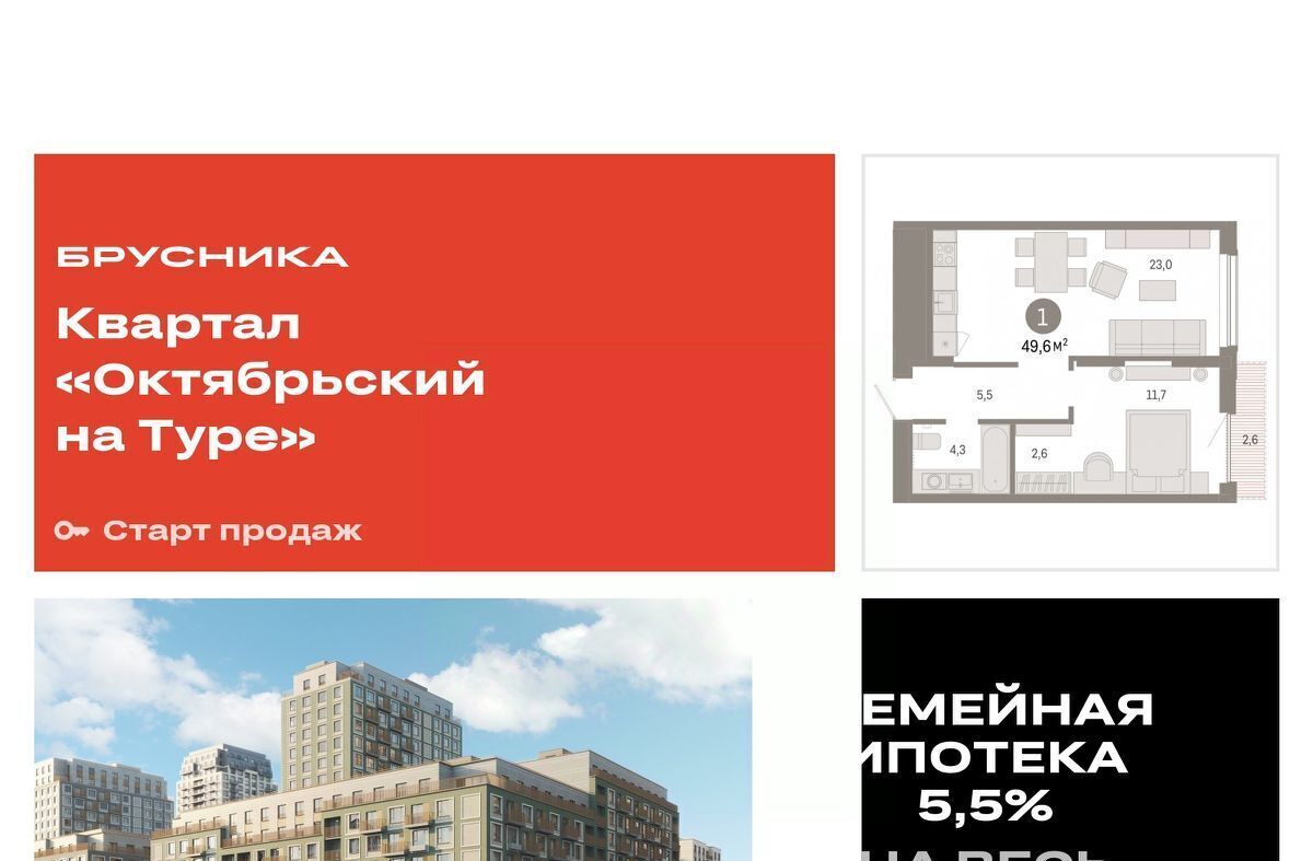 квартира г Тюмень р-н Калининский ЖК «Октябрьский на Туре» фото 1