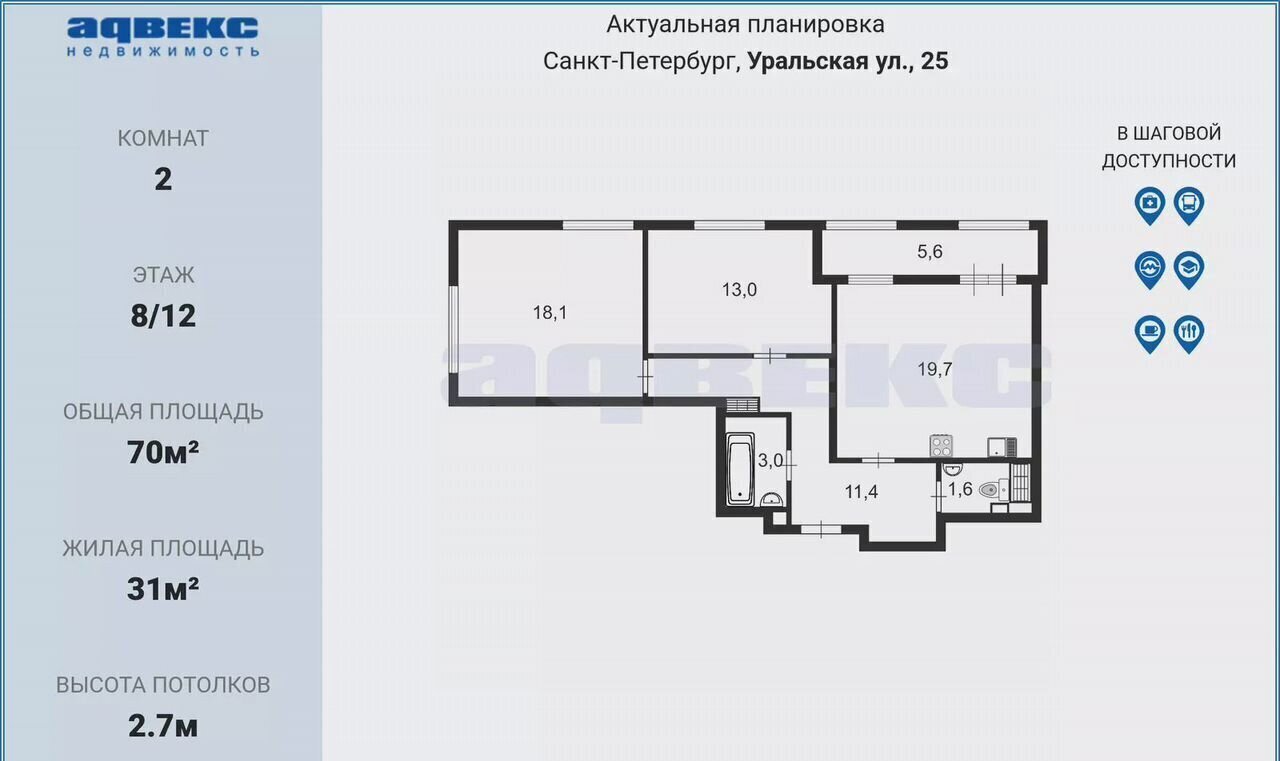 квартира г Санкт-Петербург метро Приморская ул Уральская 25 ЖК «Amber Club» округ Остров Декабристов фото 2