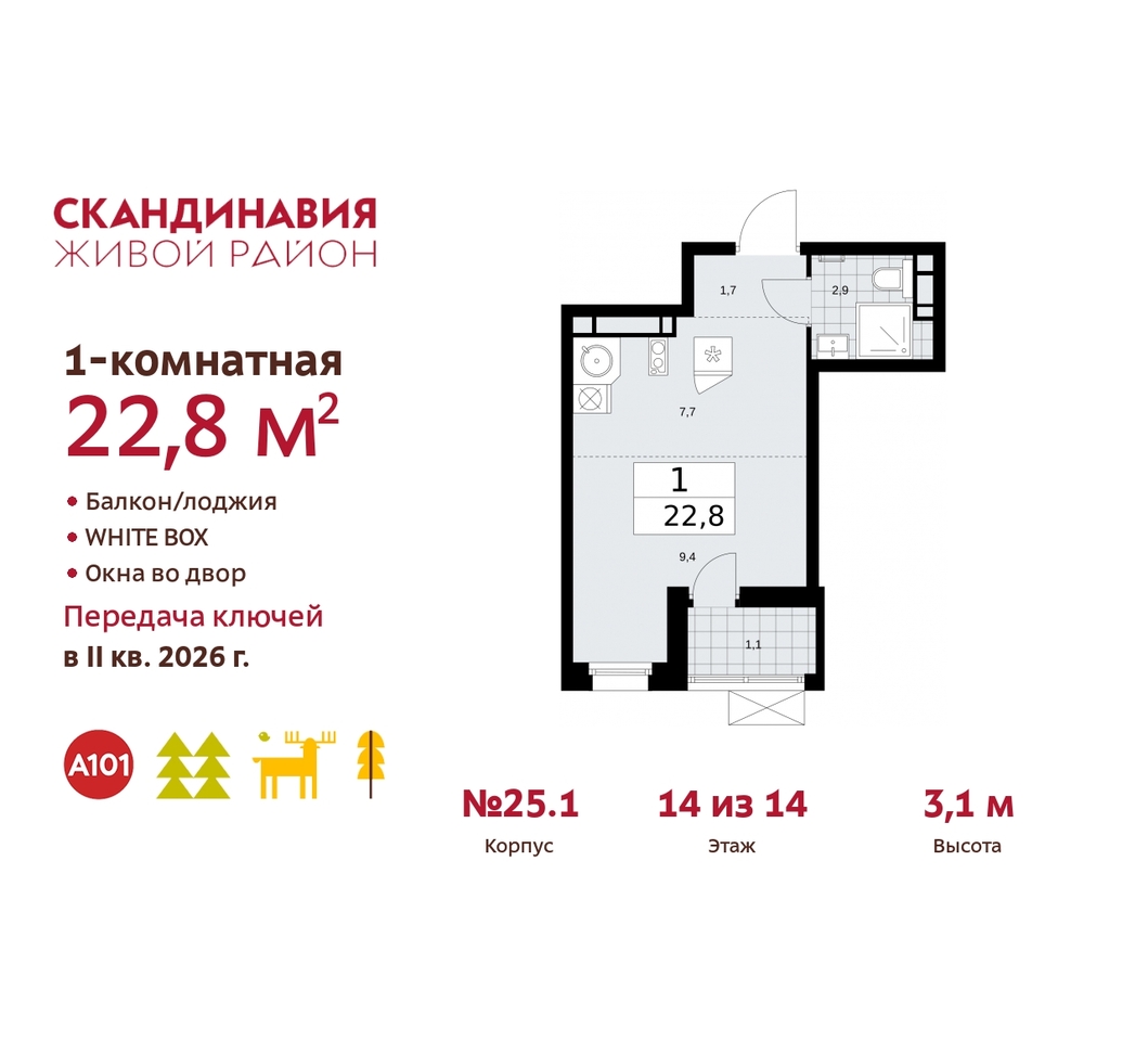 квартира г Москва п Сосенское жилой район «Скандинавия» б-р Скандинавский 25/1 Сосенское, Бутово фото 1