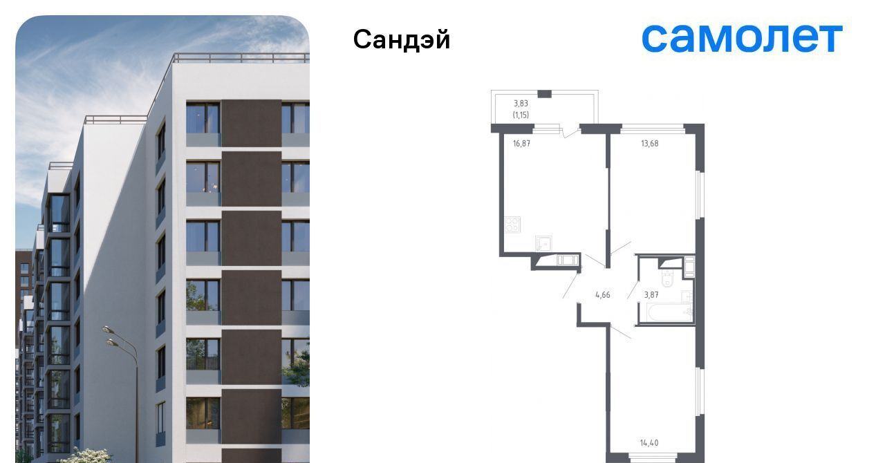 квартира г Санкт-Петербург метро Проспект Ветеранов ЖК «Сандэй» 7/3 фото 1