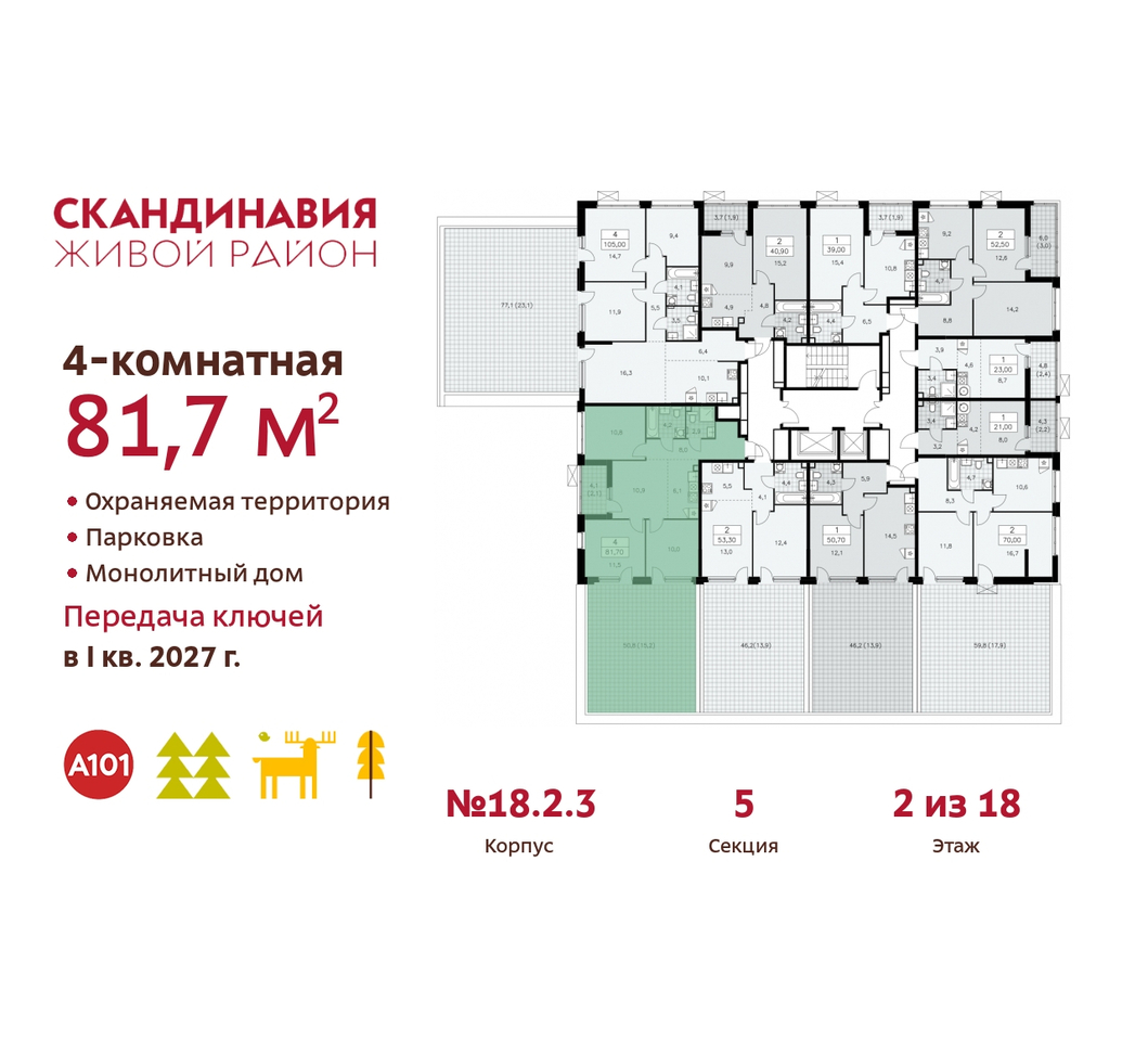 квартира г Москва п Сосенское жилой район «Скандинавия» Сосенское, жилой комплекс Скандинавия, 18. 2.3, Бутово фото 2