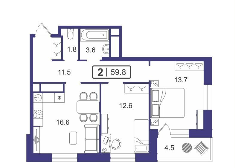 квартира г Тюмень р-н Центральный ул Мельникайте 2 корп. 18 фото 2