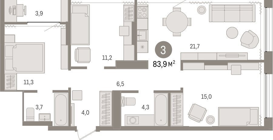 квартира г Тюмень ул Краснооктябрьская 4к/3 фото 2