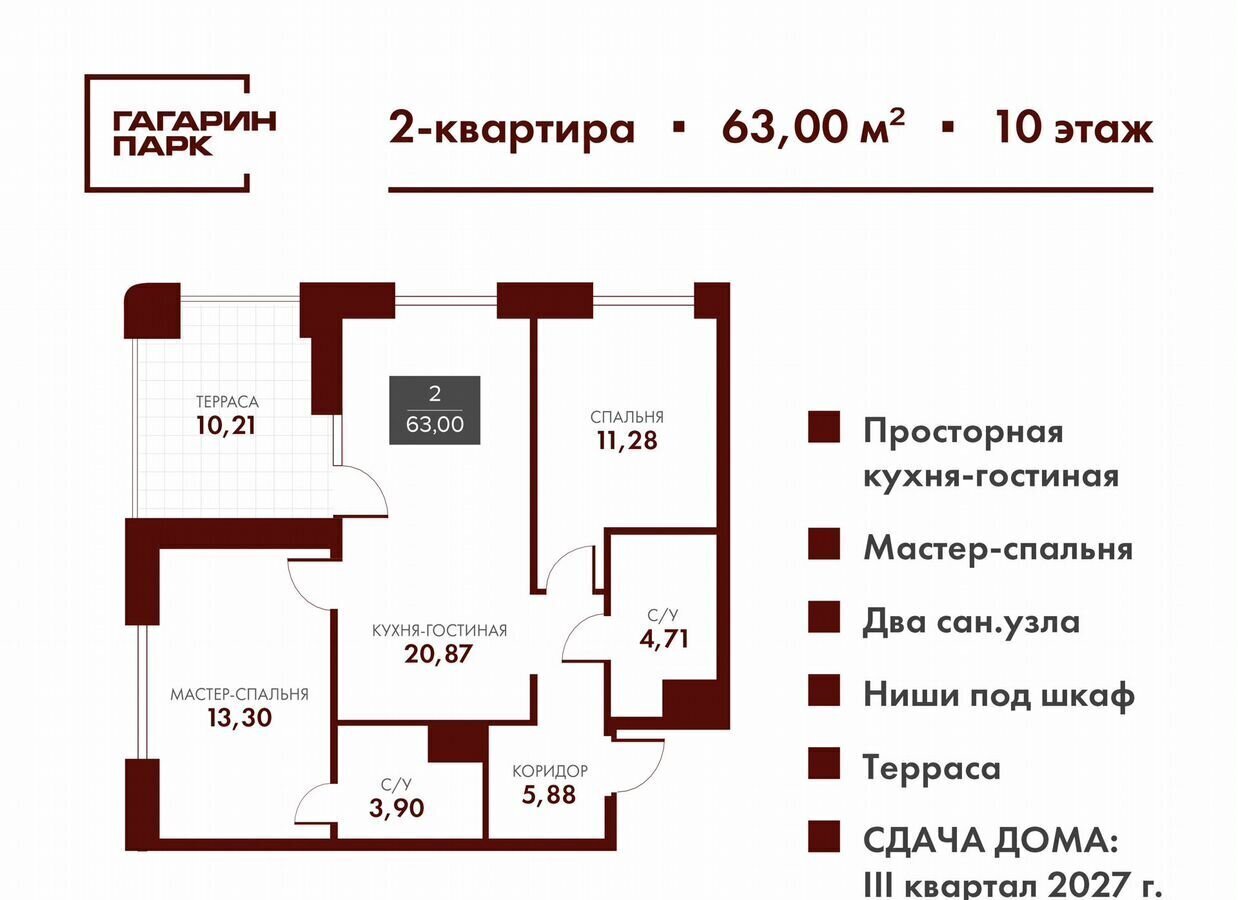 квартира г Оренбург р-н Ленинский пр-кт Гагарина 17а ЖК «Гагарин Парк» фото 2