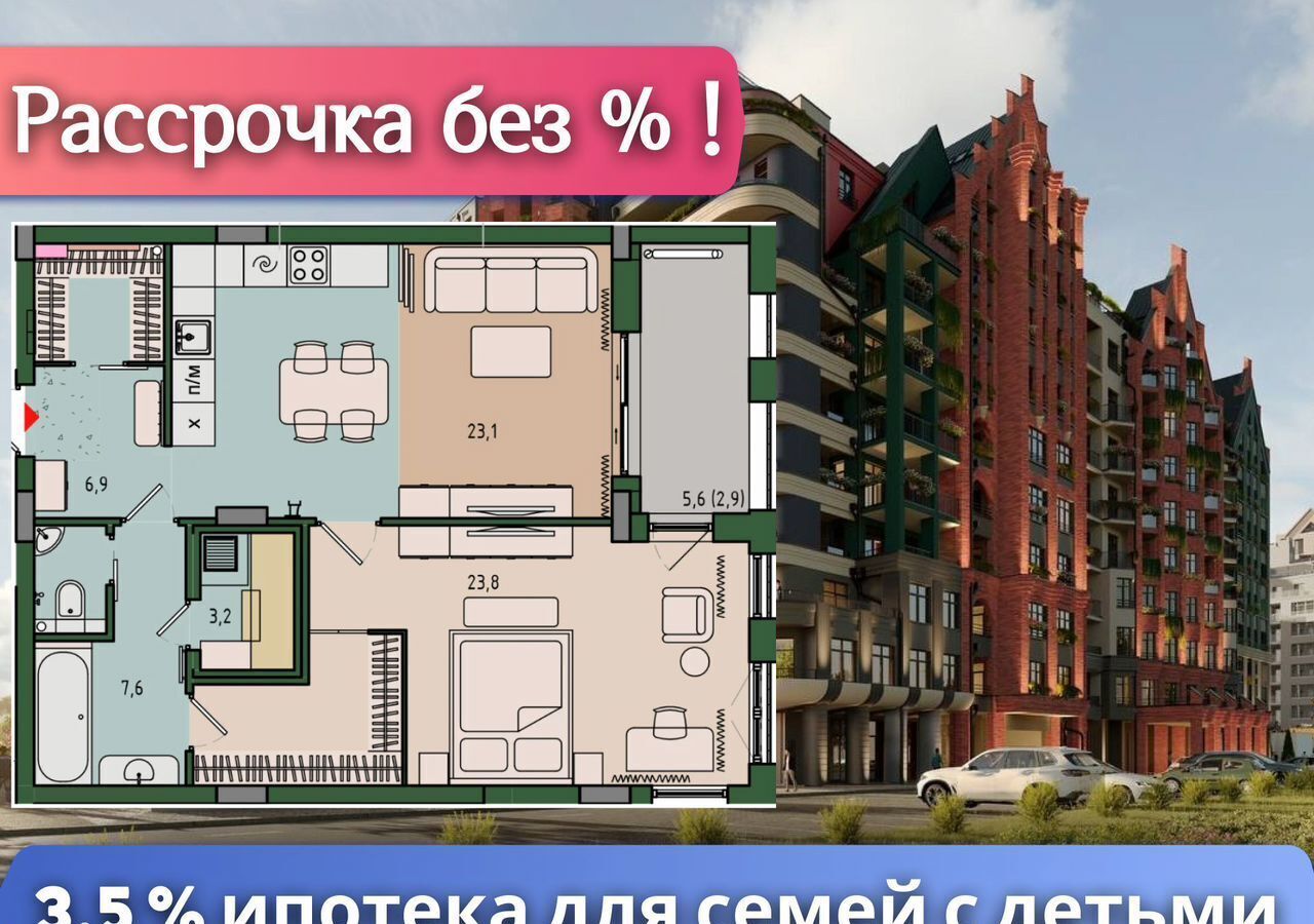 квартира г Калининград р-н Ленинградский ул Молодой гвардии 38 ЖК «Русская Европа» фото 1