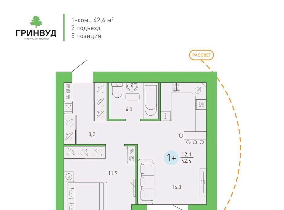 квартира г Брянск р-н Советский Клубный Гринвуд кв-л фото 1