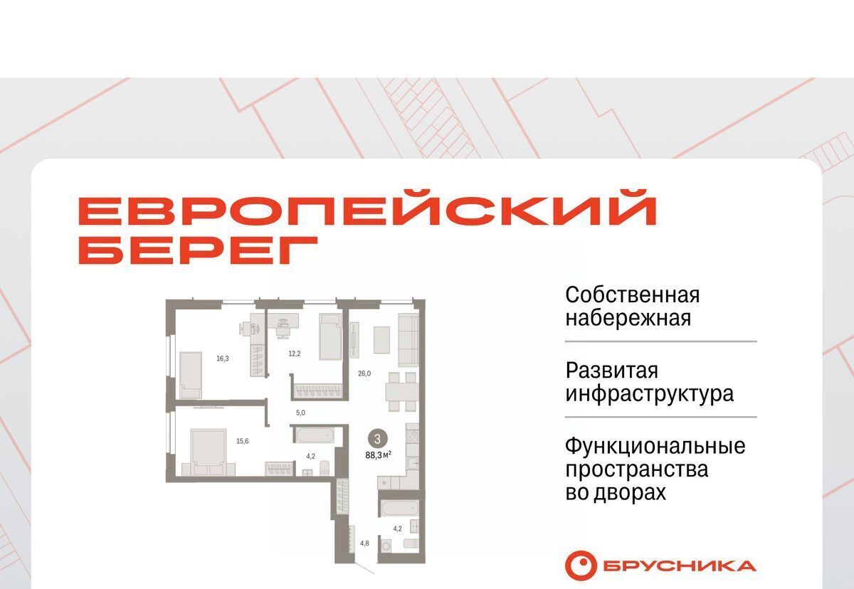 квартира г Новосибирск р-н Октябрьский микрорайон «Евроберег» Европейский Берег мкр фото 1