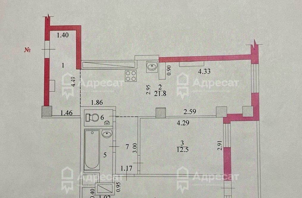 квартира г Волгоград р-н Центральный ул Донецкая 16а фото 9