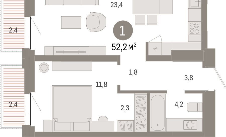 квартира г Тюмень ул Мысовская 26к/2 фото 2