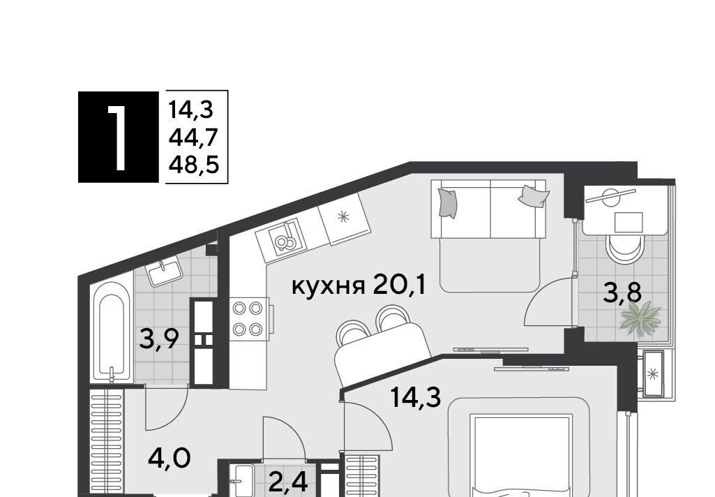 квартира г Краснодар р-н Прикубанский ЖК «Парк Победы» фото 4
