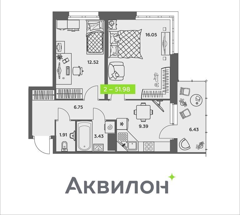 квартира г Архангельск р-н Соломбальский округ ул Валявкина ЖК «АКВИЛОН REKA» фото 1