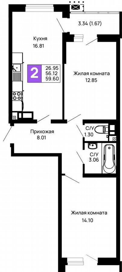квартира г Майкоп пер Авиационный 3 фото 13