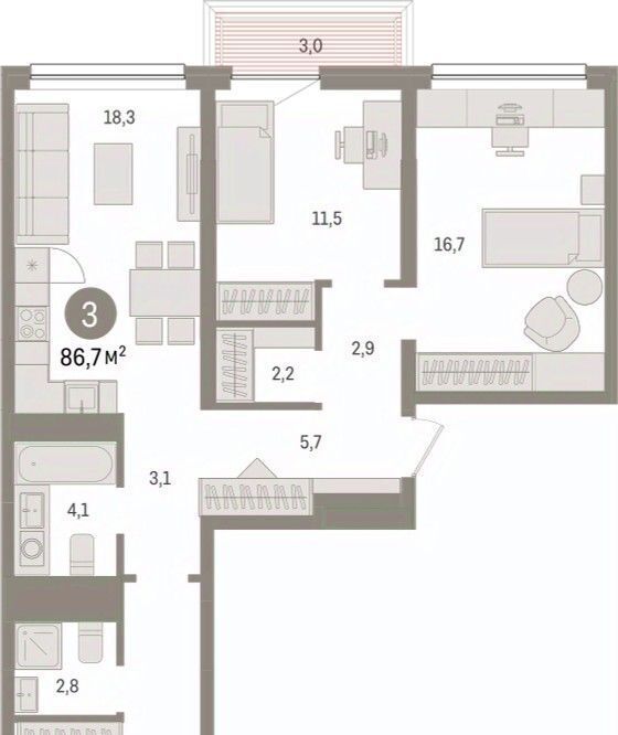 квартира г Тюмень р-н Центральный ул Мысовская 26к/1 фото 2