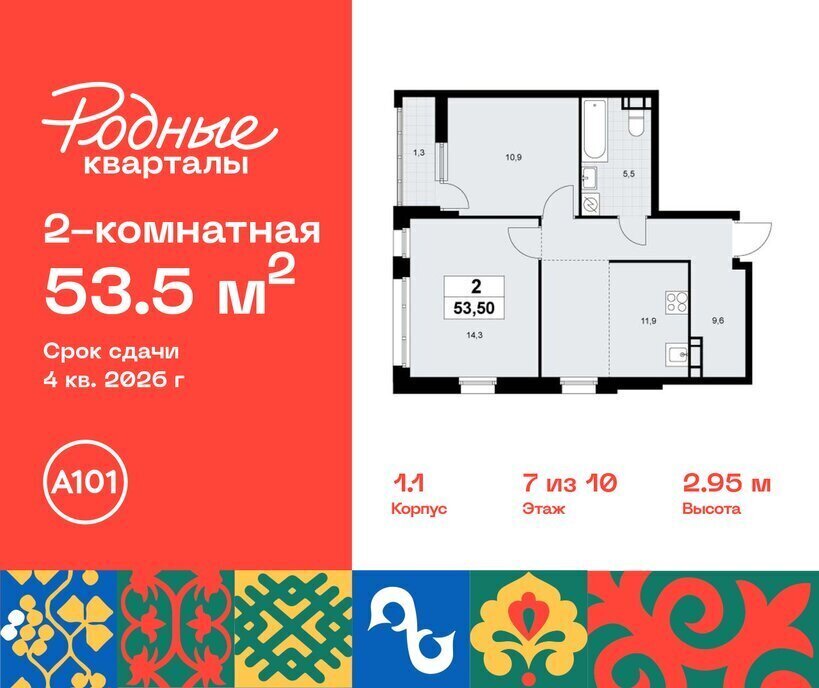 квартира г Щербинка ЖК «Родные кварталы» 1/2 ТиНАО Внуково Толстопальцево фото 1