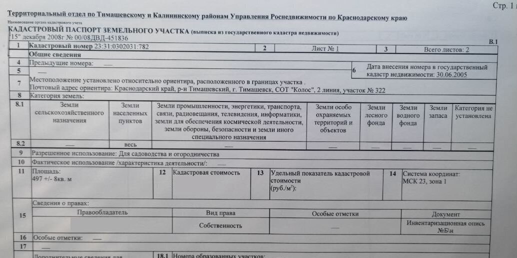 земля р-н Тимашевский г Тимашевск снт Колос Тимашевское городское поселение, 2-я линия, 322 фото 5