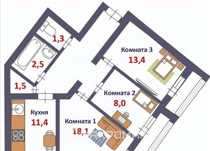 квартира г Киров р-н Первомайский ул Ленина 15 фото 2
