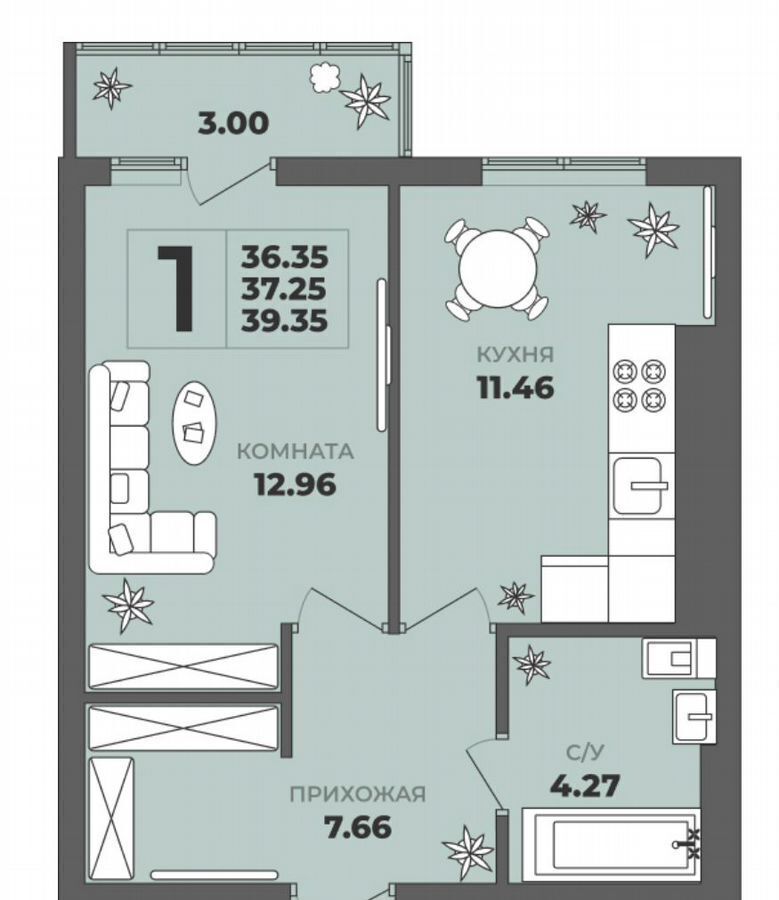 квартира г Калининград р-н Московский ул. Толстикова, д. 36, корп. 2 фото 2