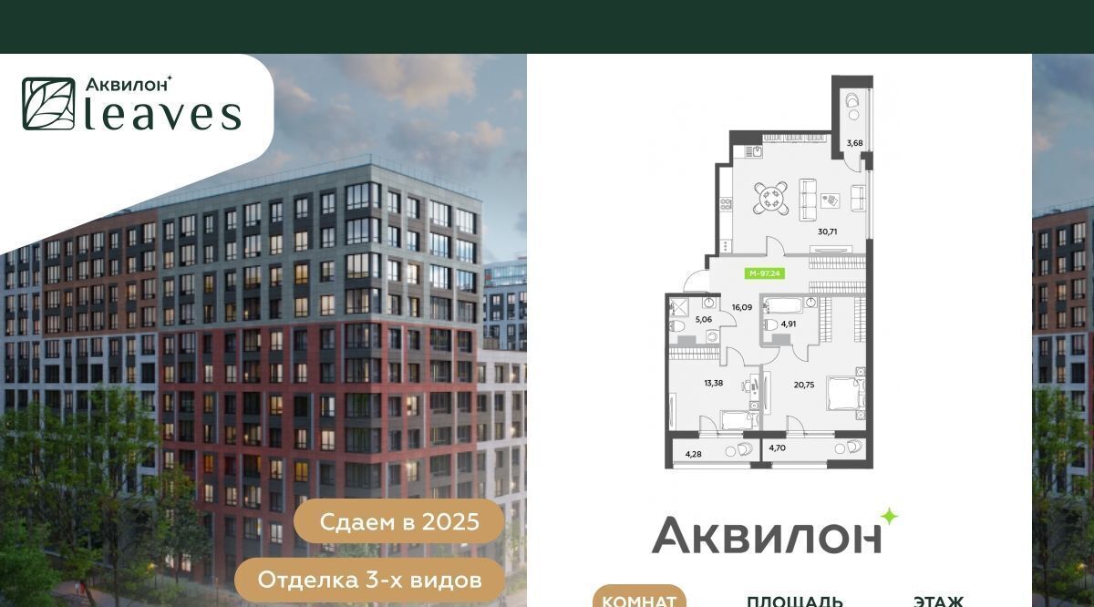 квартира г Санкт-Петербург Звездная, Аквилон Ливз 2 жилой комплекс фото 1