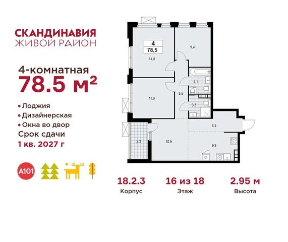 квартира метро Бунинская аллея метро Коммунарка ТиНАО ЖК Скандинавия, 18. 2.2 фото